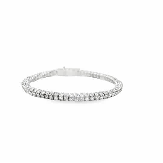 Lady's White 14 Karat Round, Linked Lab Created Bracelet 385 = 14.07tw