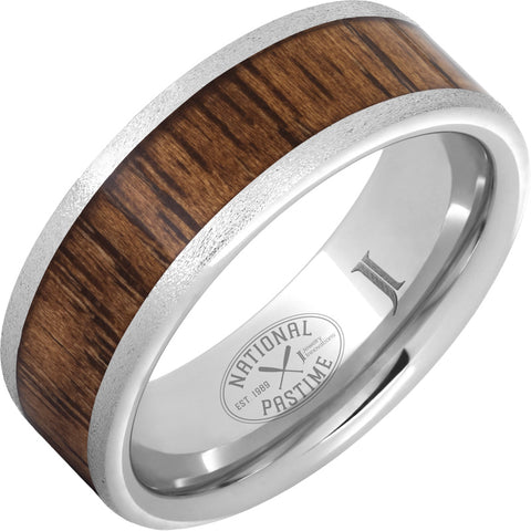 White Serinium Stone 8Mm Flat Band With 5Mm Hickory Wedding Band Size 10.5