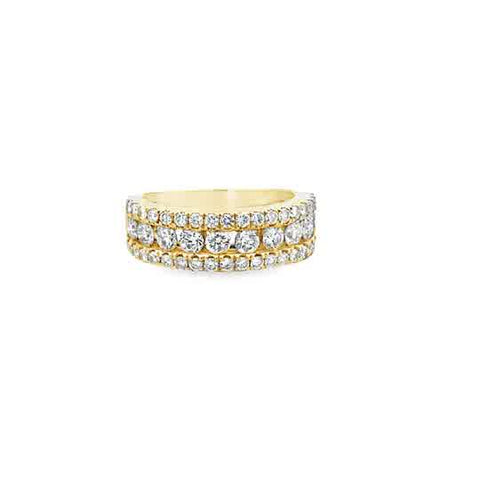 Lady's Yellow 14 Karat Lined, Three Row Anniversary Ring With 46 1.50T