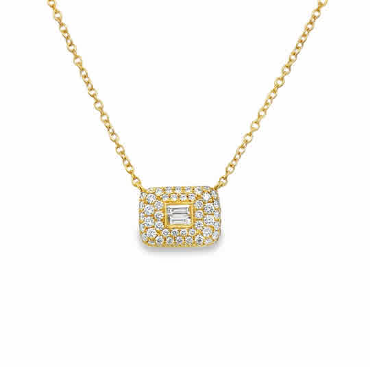 18 Karat Yellow Gold Pave' Stationary Bar with Round Brilliant Cut Diamonds