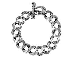 White Sterling Silver Small Carved Link Bracelet, Medium 8.75" Fashion