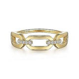 Lady's Yellow 14 Karat Link Chain Fashion Ring Size 6.5 With 0.04Tw Ro
