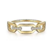 Lady's Yellow 14 Karat Link Chain Fashion Ring Size 6.5 With 0.04Tw Ro