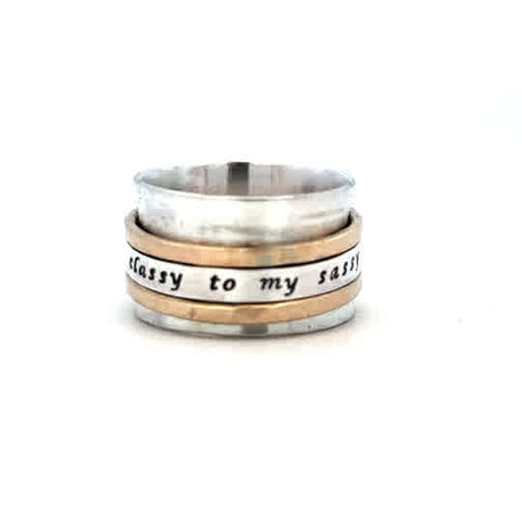 Lady's Tt Ss/14K Gold Filled Skinny Message Spinner Ring

-Available