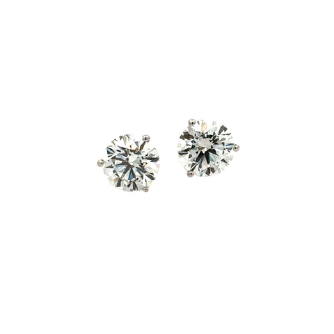Lady's White 14 Karat Three Prong Studs Lab Created Earrings With One