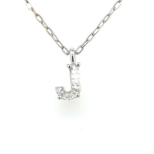 Lady's White 14 Karat "J" Initial Lab Created Necklace With One = 0.79