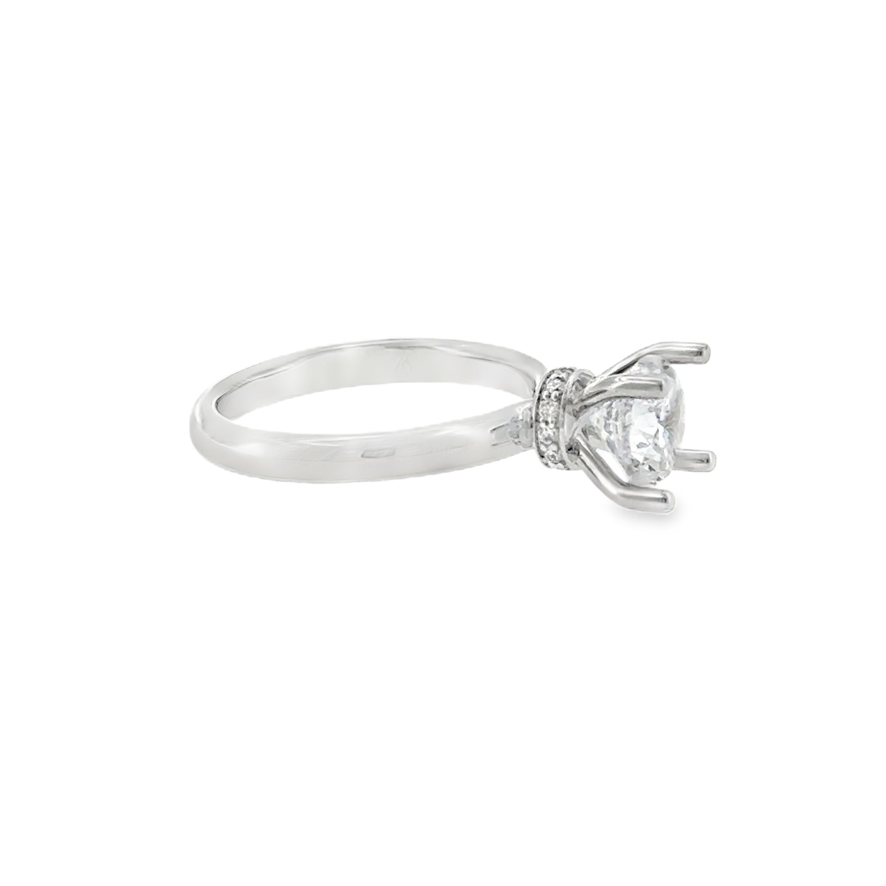 14 Karat White Gold Solitaire with Round Cubic Zirconium And .09ctw Round Brilliant Cut Diamonds