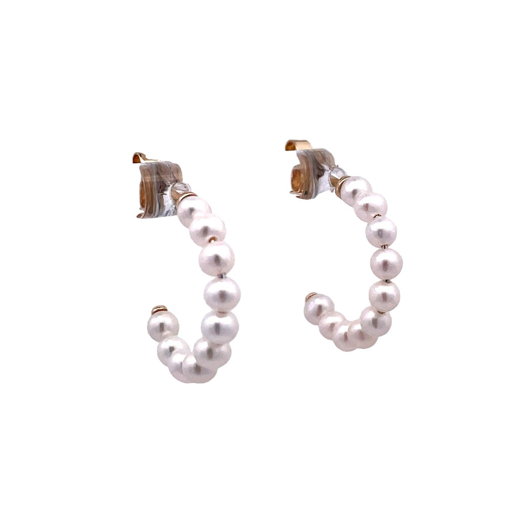 Cultured Pearl Hoop Earrings | 14k Yellow