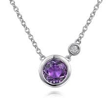 Amethyst Bezel Set Stationary Necklace | White Sterling (0.72ct Round)