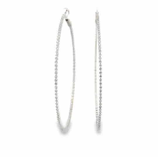Lady's White 18 Karat Shared Single Prong Hoops With Lever Back Earrin