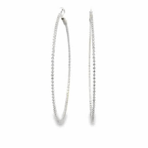 Lady's White 18 Karat Shared Single Prong Hoops With Lever Back Earrin