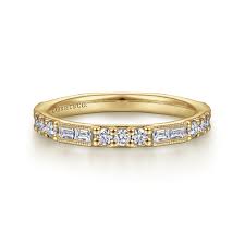 14ky Stackable Fashion Ring with Round and Baguette Cut Diamonds