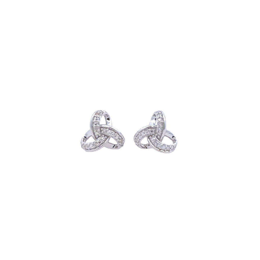 Lady's White 10 Karat Open, Love Knot Earrings With 0.10Tw Round H/I S