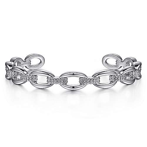 Link Cuff Bangle Bracelet | White Sterling Silver