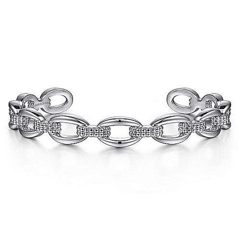 White Polished Sterling Silver Link Cuff Bangle Bracelet Length 6.5