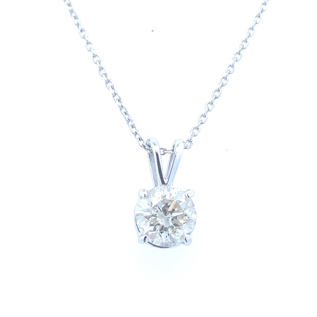 Lady's White 14 Karat Four Prong Solitaire Pendant With One 1.00Ct Rou