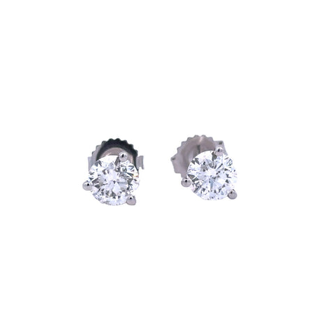 Lady's White 14 Karat Three Prong Martini Earrings With 2=2.00Tw Round