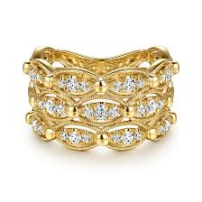 Lady's Yellow 14 Karat Triple Row, Marquise Fashion Ring Size 6.5 0.5t