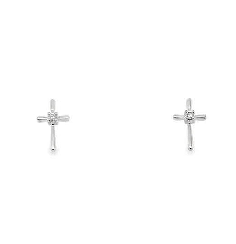 Diamond Cross Earrings | 14k White