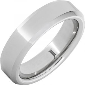 White Serinium Polish 6Mm Bevel Wedding Band Size 10.5