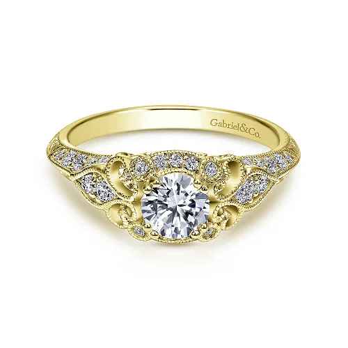 Vintage Inspired Fancy Halo Round Diamond Ring | 14k Yellow