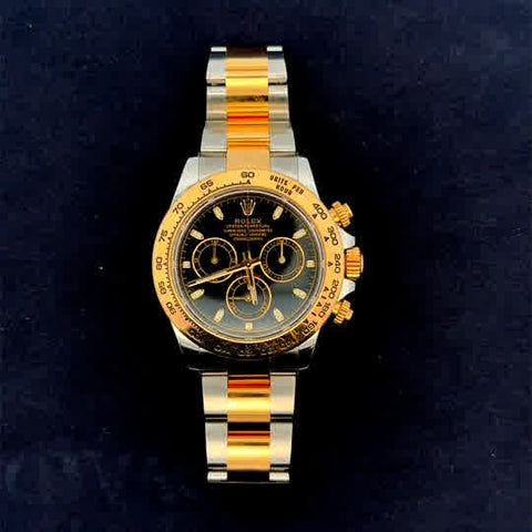 Rolex Daytona, Black Dial, with Yellow Gold Bezel, 40mm Pre-Owned 2021