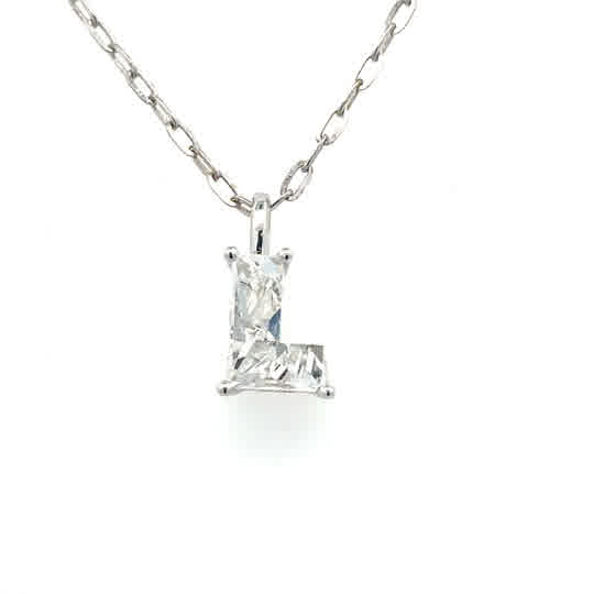 Lady's White 14 Karat "L" Initial Lab Created Necklace With One = 1.23