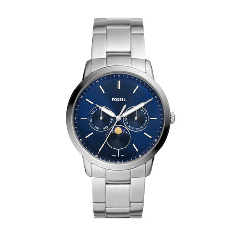 White Stainless Steel 42Mm Neutra Fossil With Round Blue Face, Quartz