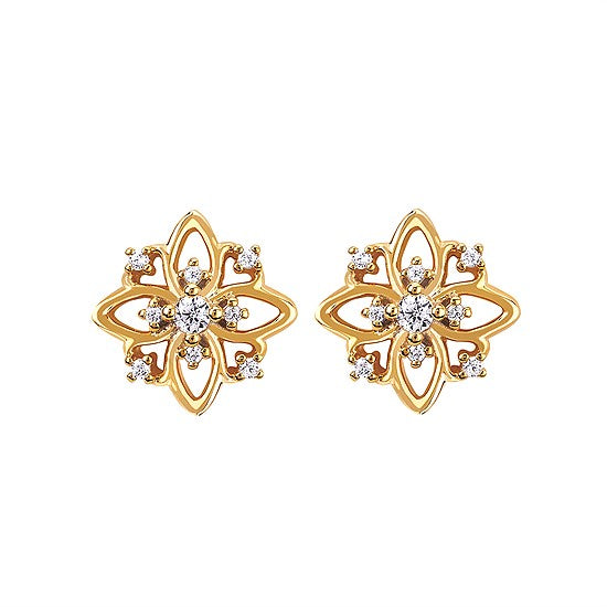 Modern Floral Studs Earrings | 14k Yellow