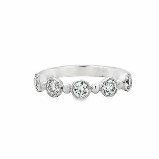 18 Karat White Gold Bezel Station Fashion Ring with .92ctw Round Brilliant Cut Diamonds