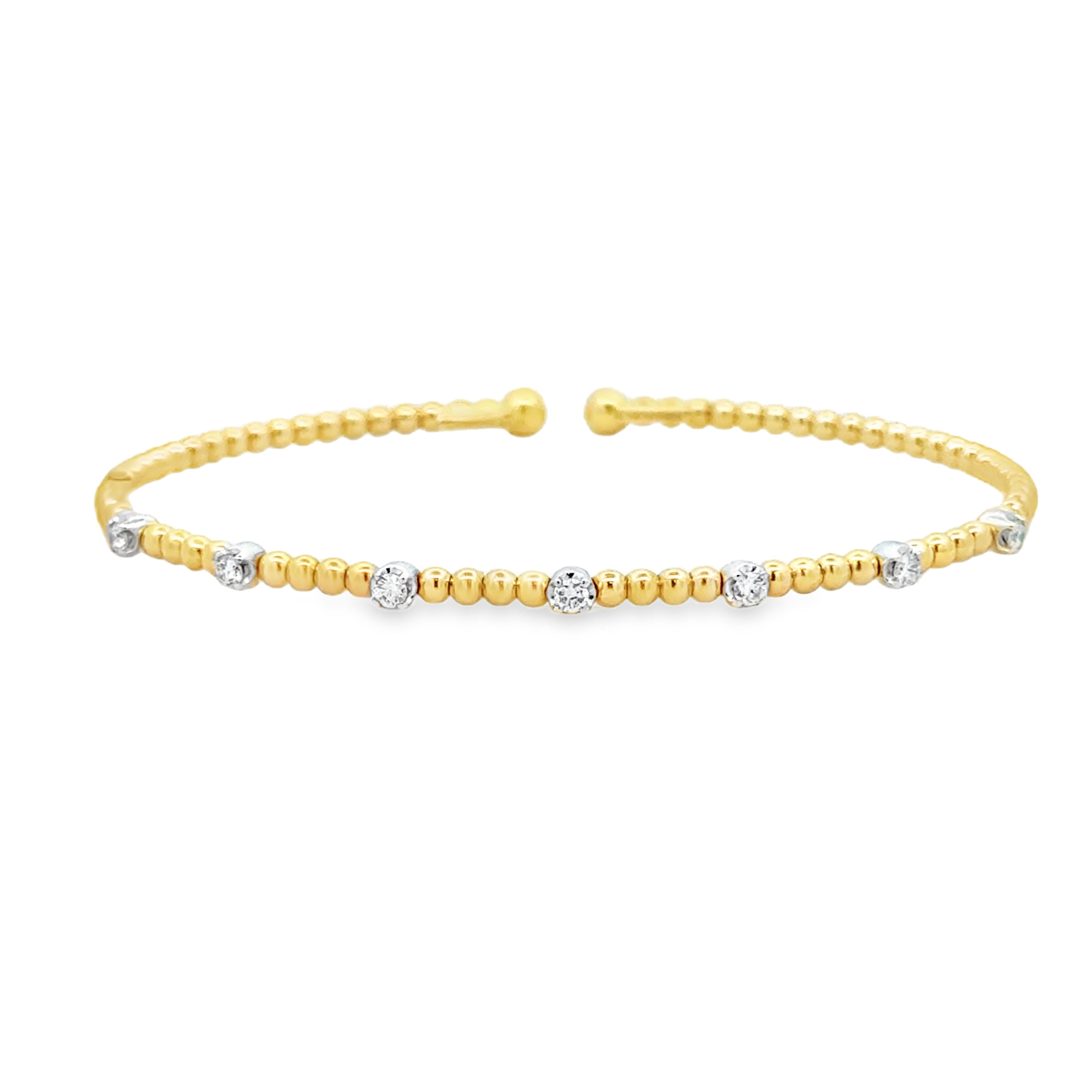 14K White and Yellow Gold Bujukan Diamond Stations Bangle