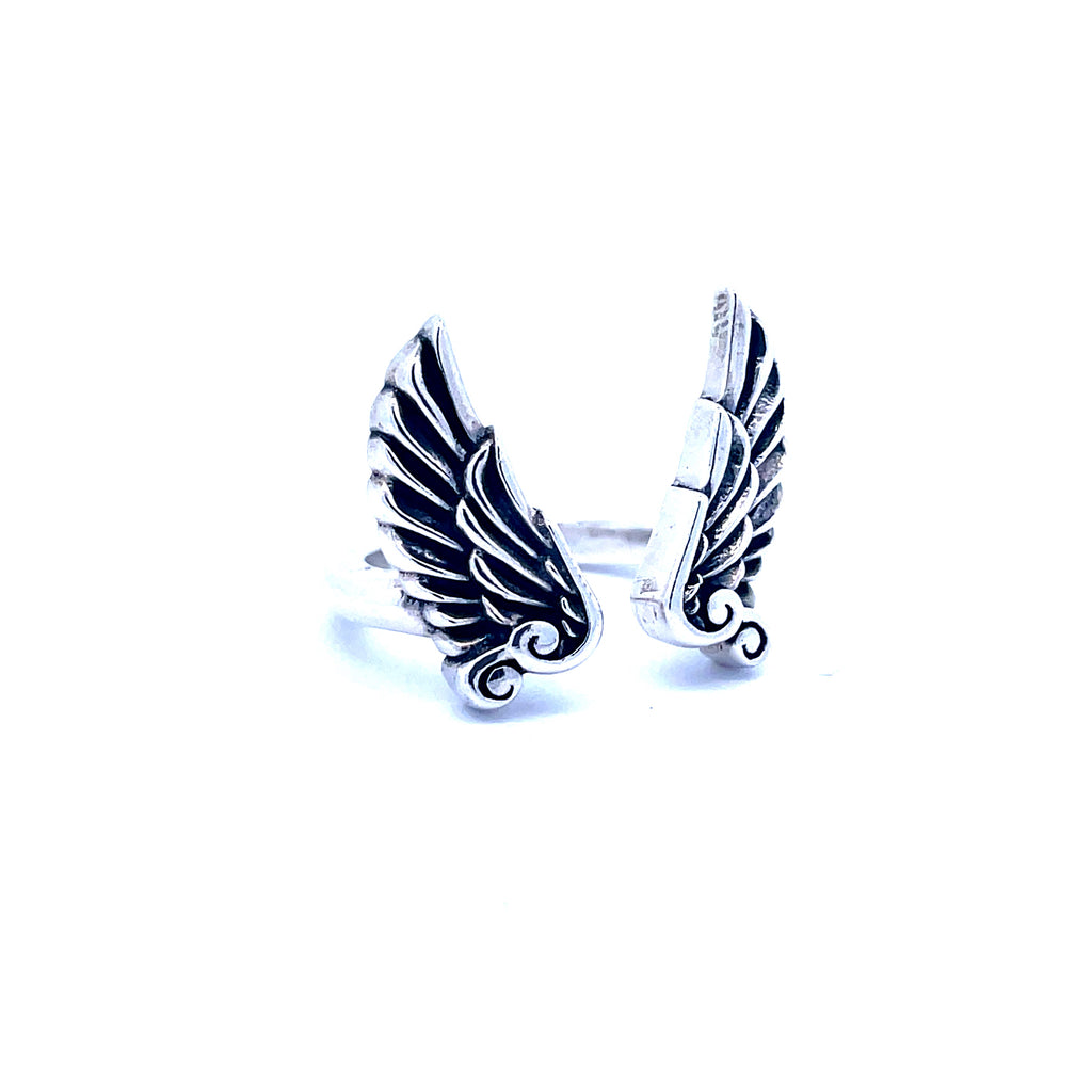 White Sterling Silver Open Ring With Wings, Size 7 Ring