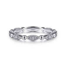 14K White Gold Bujukan Marquise Station Diamond Stackable Ring with 0.05tw Round G/H Si1 Diamond Stations