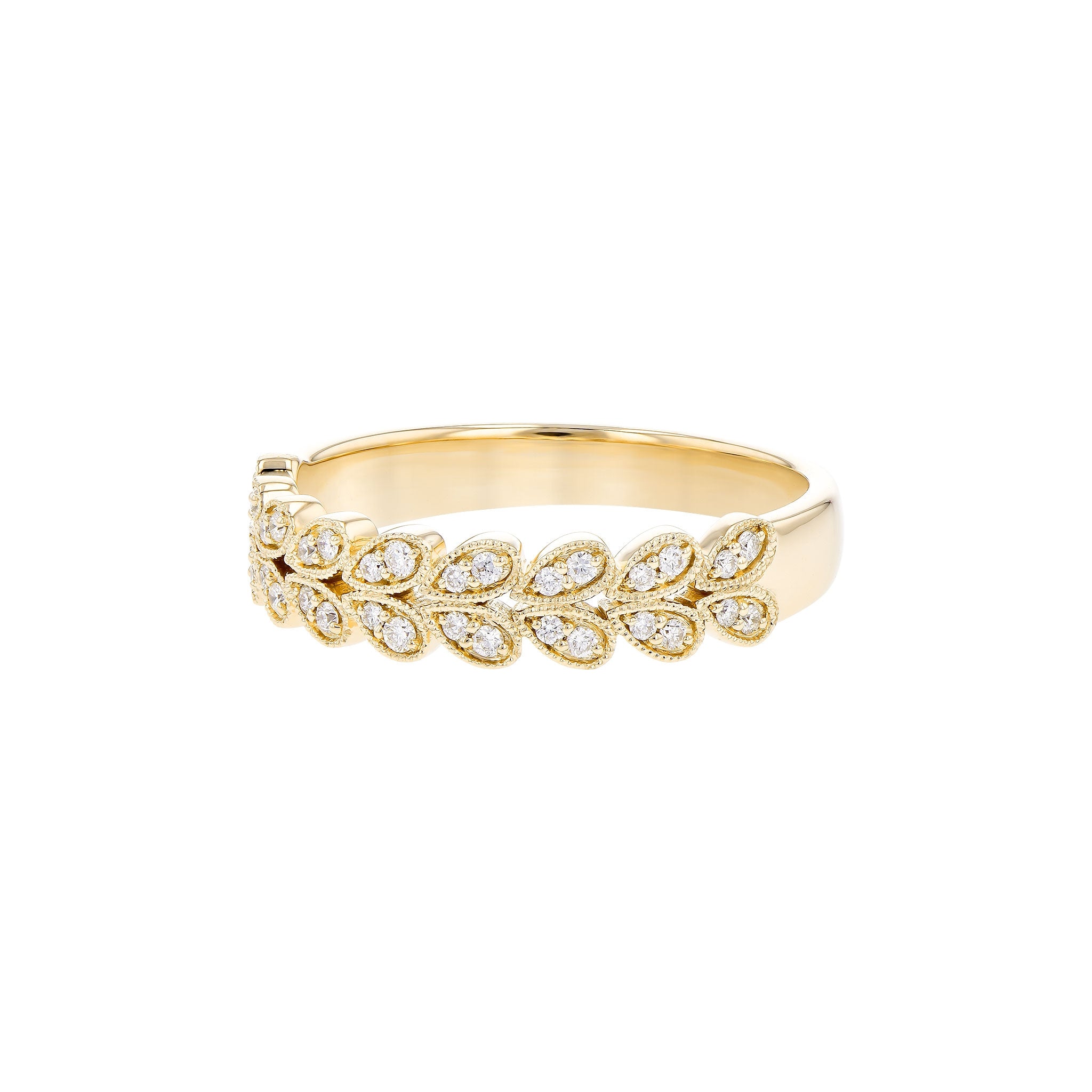 14 Karat Yellow Gold, Double Row Teardrop Band with .16ctw Round Brilliant Cut Diamonds