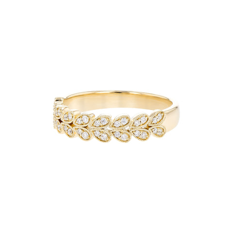 14 Karat Yellow Gold, Double Row Teardrop Band with .16ctw Round Brilliant Cut Diamonds