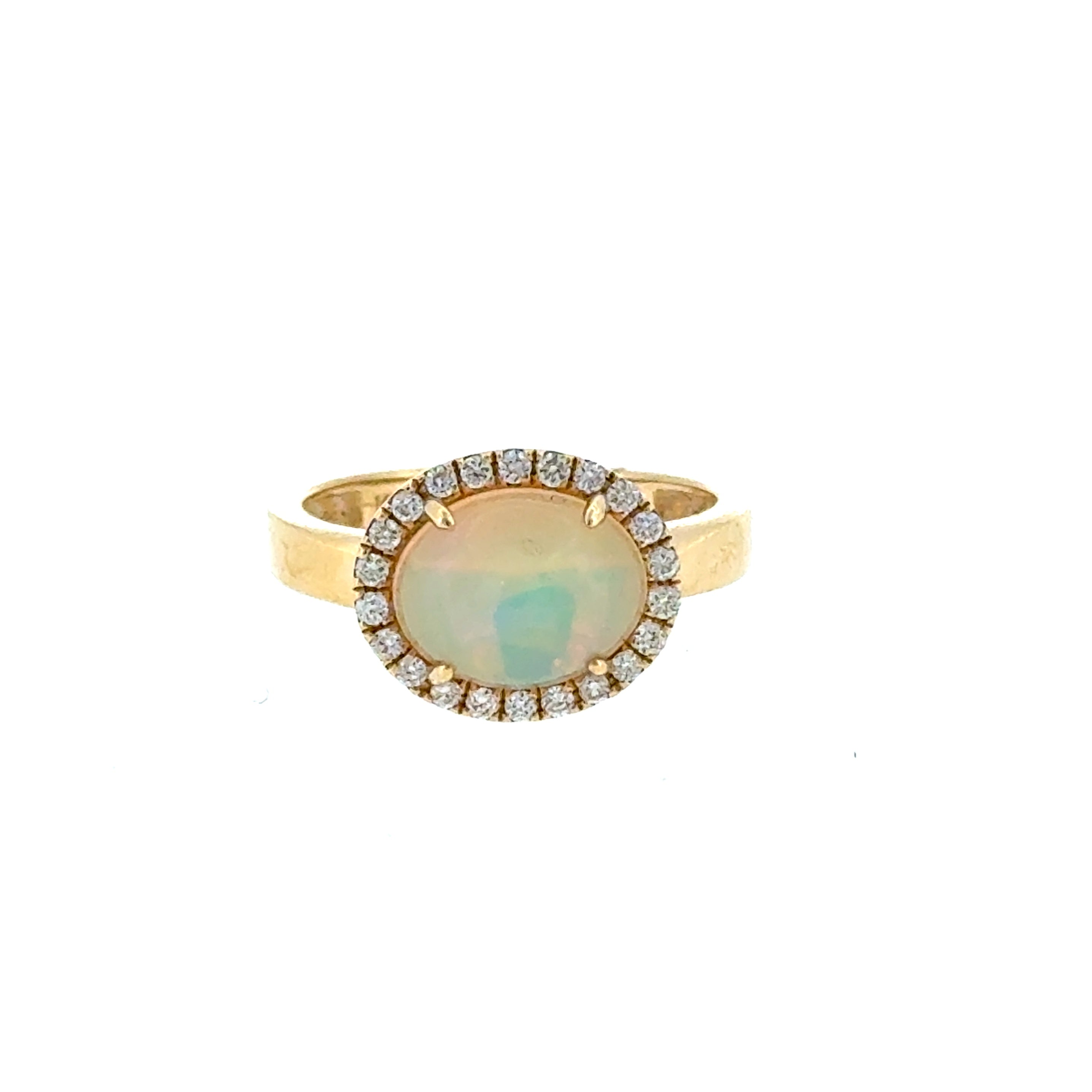 14 Karat Yellow Gold 1.22ct Opal and .22ctw Round Brilliant Cut Diamond Fashion Ring