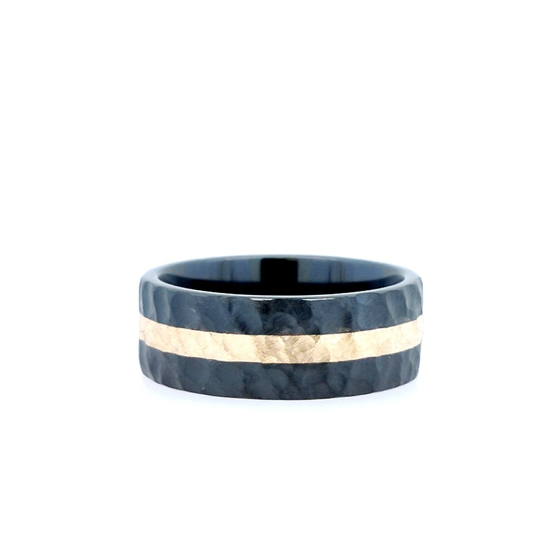 Gent's Black/Yellow Ceramic/14K 8Mm Flat, With 2Mm Inlay Gents Ring Si