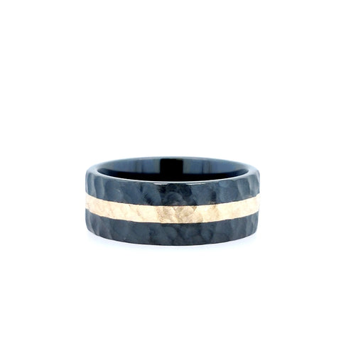 Gent's Black/Yellow Ceramic/14K 8Mm Flat, With 2Mm Inlay Gents Ring Si
