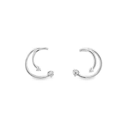 Lady's White Sterling Silver Curved Earrings With 2 0.01Tw Round H/I S