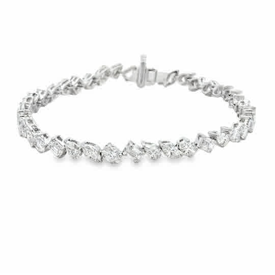 18 Karat White Gold, Tennis Style Fashion Bracelet, 6.49ctw Marquise, Pear, Princess, and Oval Cut Diamonds
