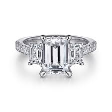 Three Stone With Prong Set Sides Ring | 14k White