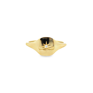Lady's Yellow 14 Karat Signet Fashion Ring Size 6.5 With One = 0.02Ct