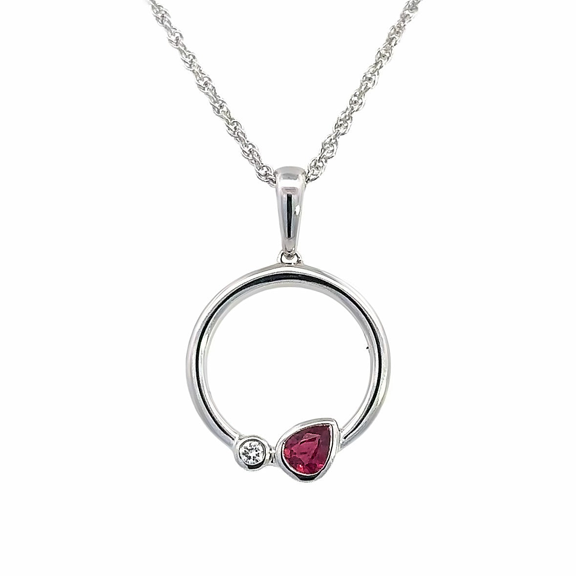Circle with Bezels Necklace | 14k White (0.24ct Pear)