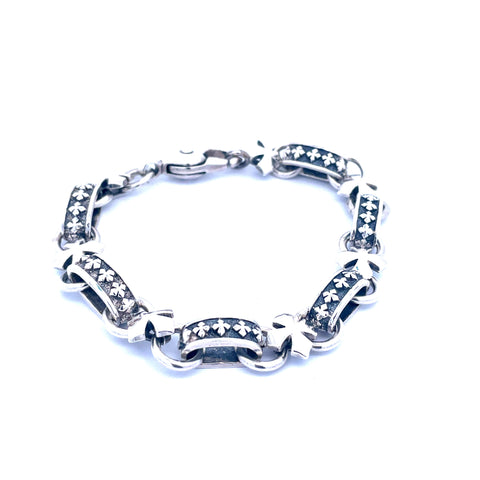 White Sterling Silver Mb Cross Light Link Bracelet - Medium, Bracelet