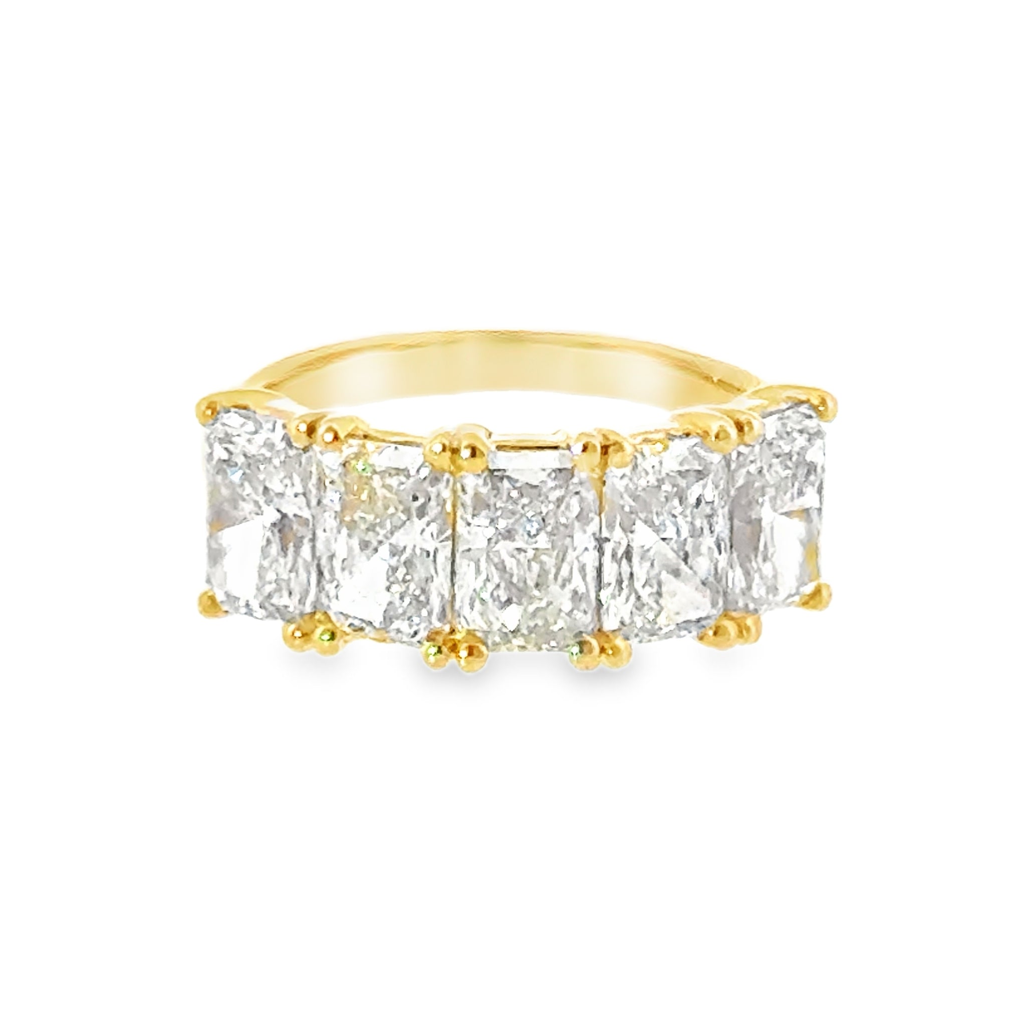 14 Karat Yellow Gold Anniversary Ring with 4.14ctw Five (5) Radiant Cut Lab Created Diamonds