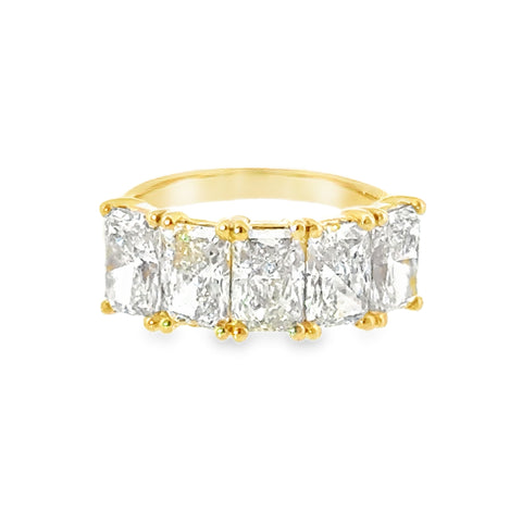 14 Karat Yellow Gold Anniversary Ring with 4.14ctw Five (5) Radiant Cut Lab Created Diamonds