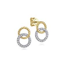 Lady's Tt 14 Karat Rope With Circle Dangle Earrings = 0.23tw Round G/H