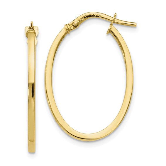 Slim,Elongated Hoops Earrings | 10k Yellow