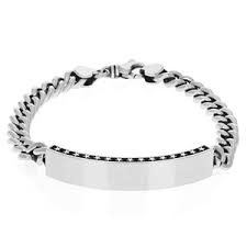 White Sterling Silver Id Bracelet With Stars, 8.75" Fashion Jewelry