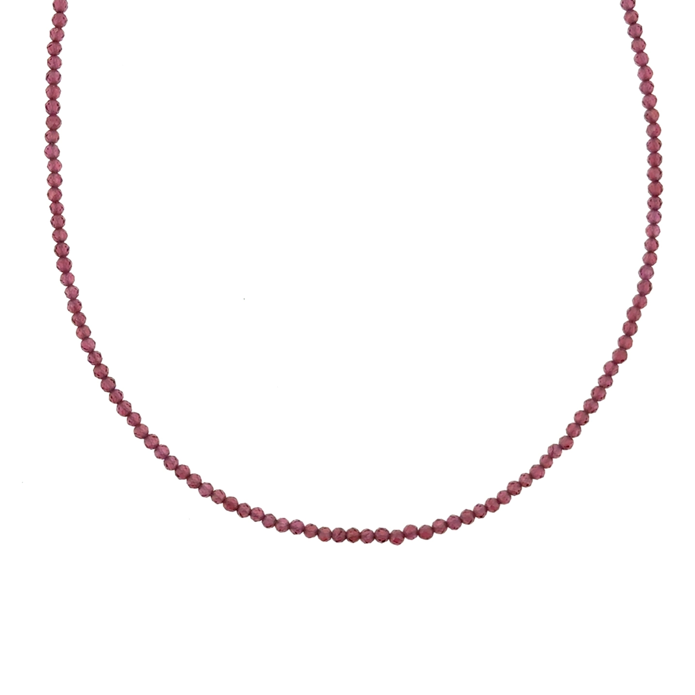 Sterling Silver 2mm Faceted Rhodolite Garnet Bead Necklace